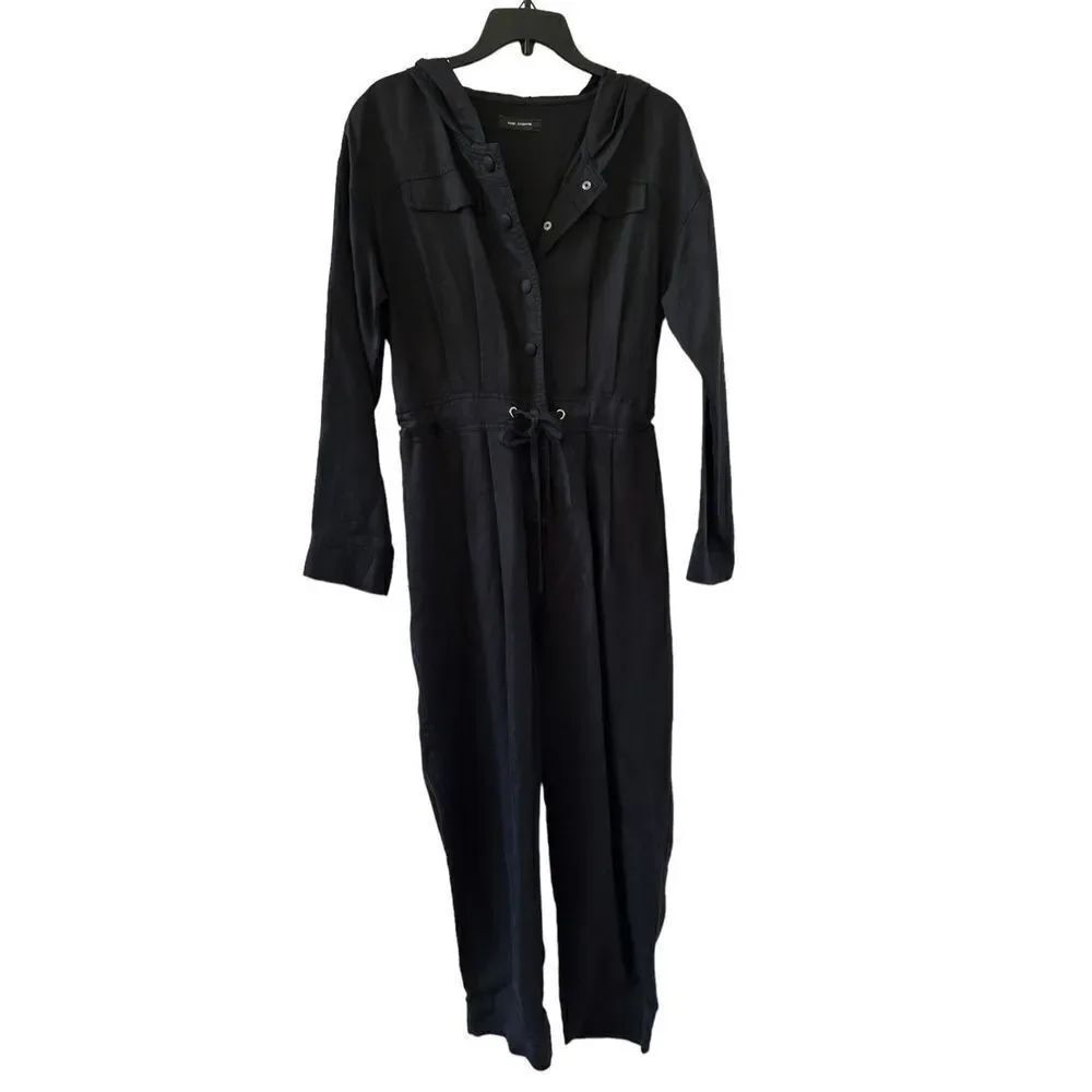 Cop. Copine Linen Blend Hooded Jumpsuit Women’s Black Long Sleeve Size 6